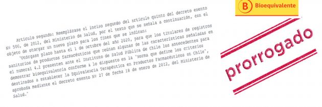 Gobierno aumenta plazo en  2 años para que laboratorios demuestren  equivalencia terapéutica de medicamentos sujetos a esta exigencia.